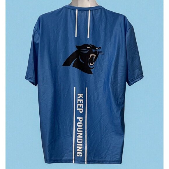 Carolina Panthers Mens T Shirt 3D Performance Size L Blue Taped Neck - Picture 6 of 9